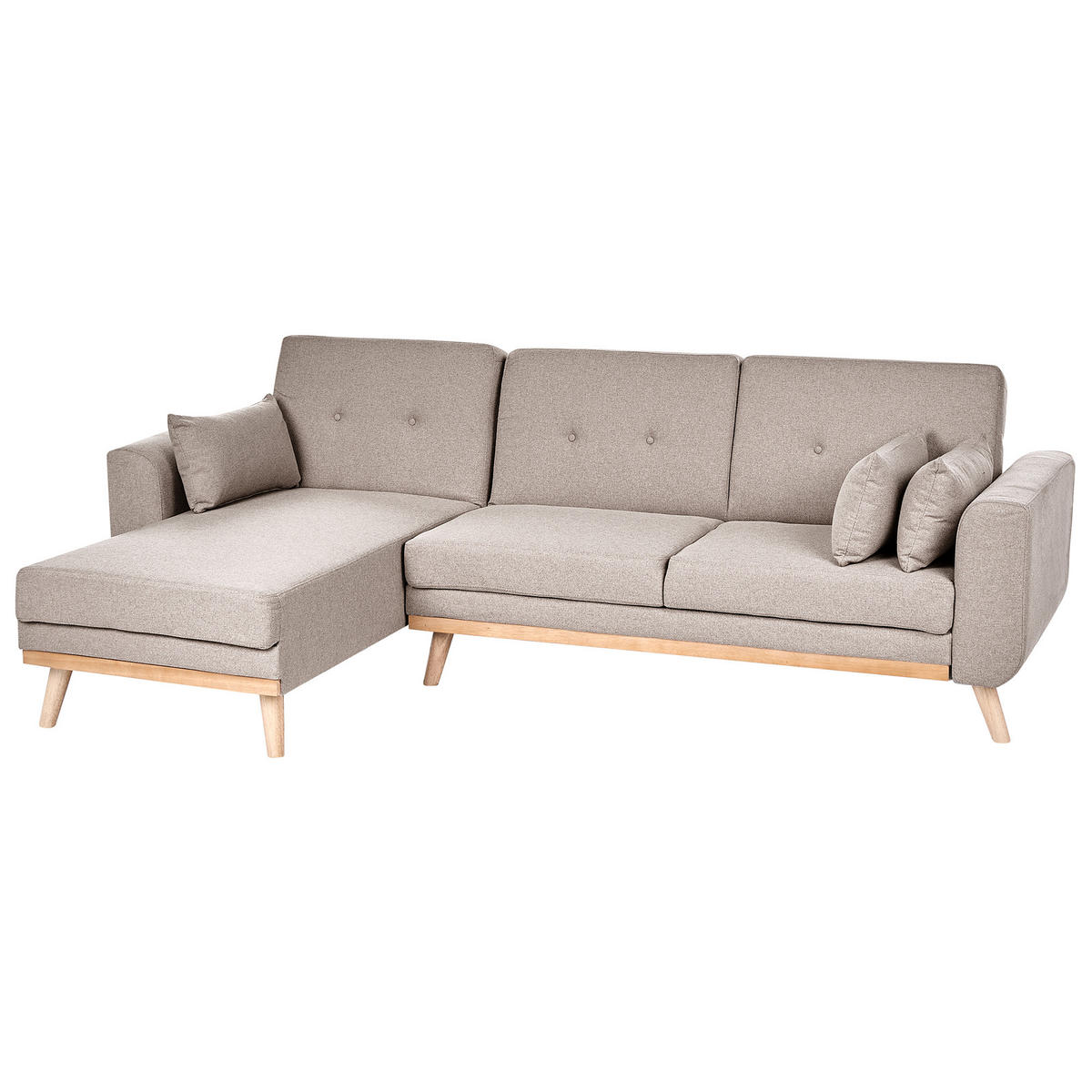 ROZKLÁDACÍ ROHOVÁ POHOVKA 3-místná Látka Béžová pravostranná Kaarina - světle hnědá, textil (260/152cm) - Beliani