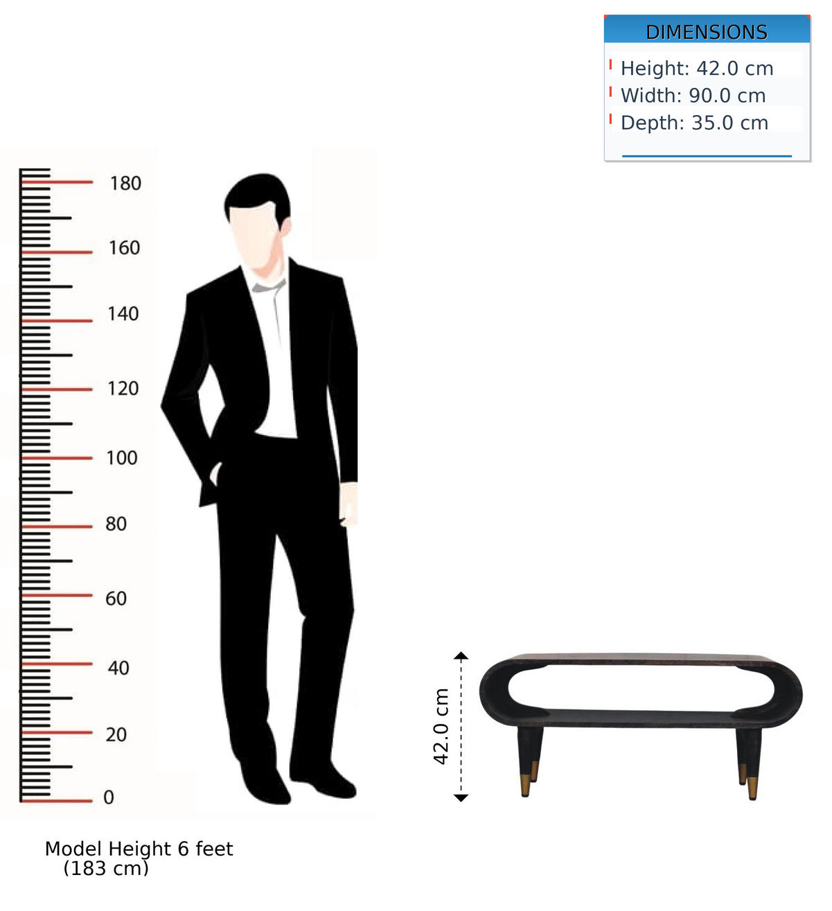 TV-MÖBEL Geschwungte Kante, Offenes Fach und Messing-Akzente, Schwarz - Schwarz, Holz (90/42/35cm) - Artisan Furniture