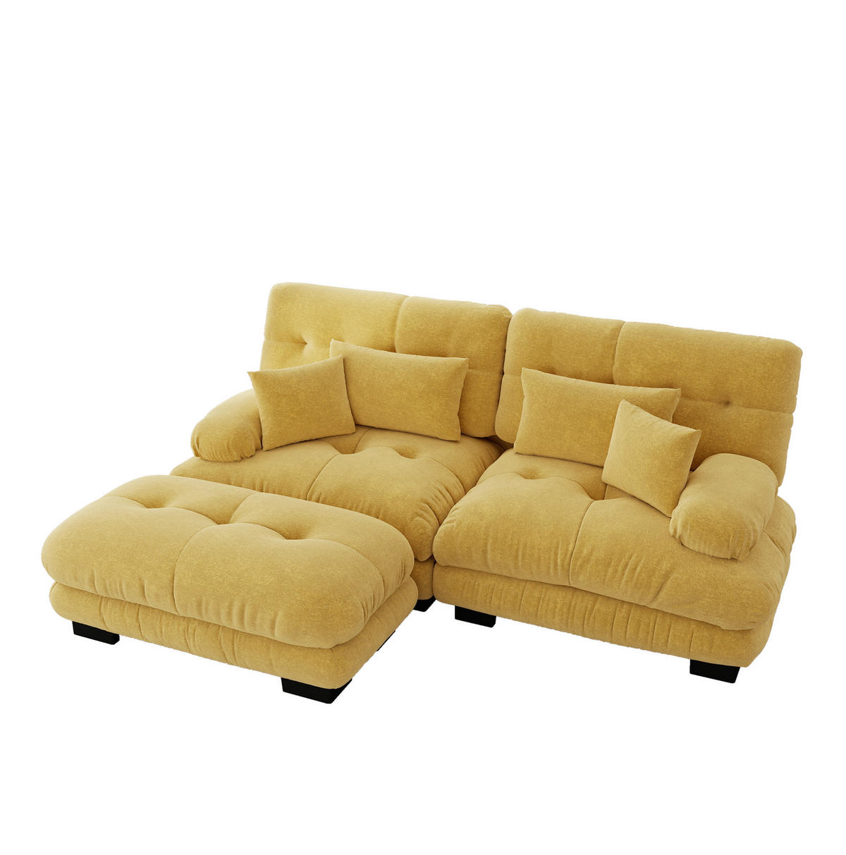 ECKSOFA 220/145/81 cm gelb aus Chenille mit Ottomane und Kissen - Gelb, Textil (145/220cm) - OKWISH