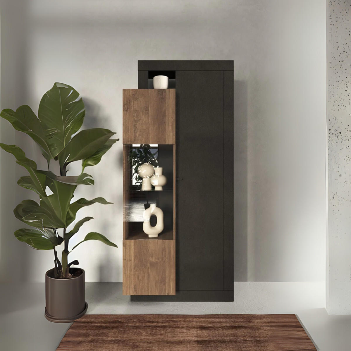 VITRINE 2-türig aus Glas ohne Beleuchtung Journey - H188 cm - Schwarz, Holzwerkstoff (42/188/87cm) - Calicosy