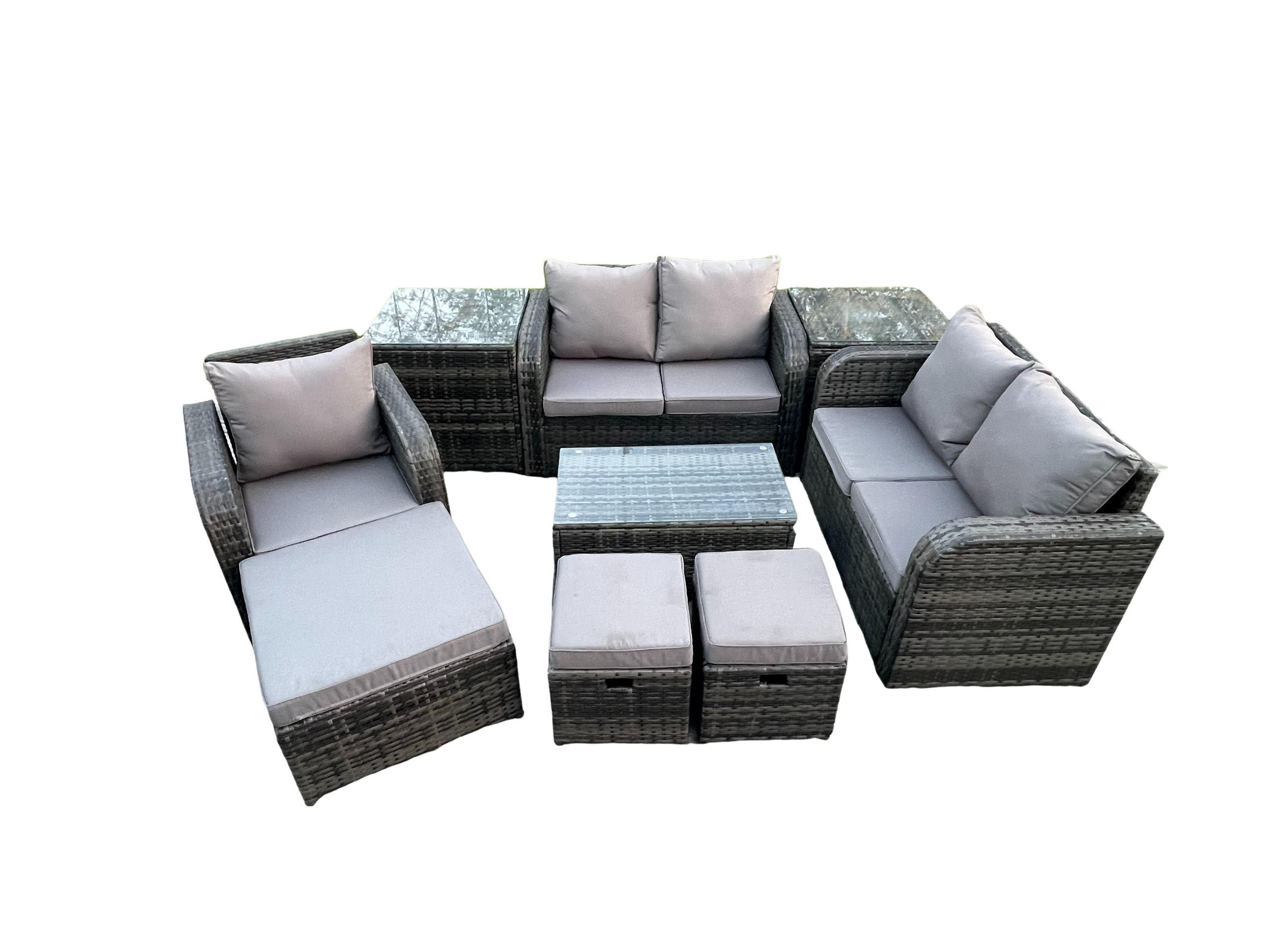 LOUNGESOFA-SET Polyrattan Dunkelgrau 8-Sitzer - Dunkelgrau, Metall - Fimous