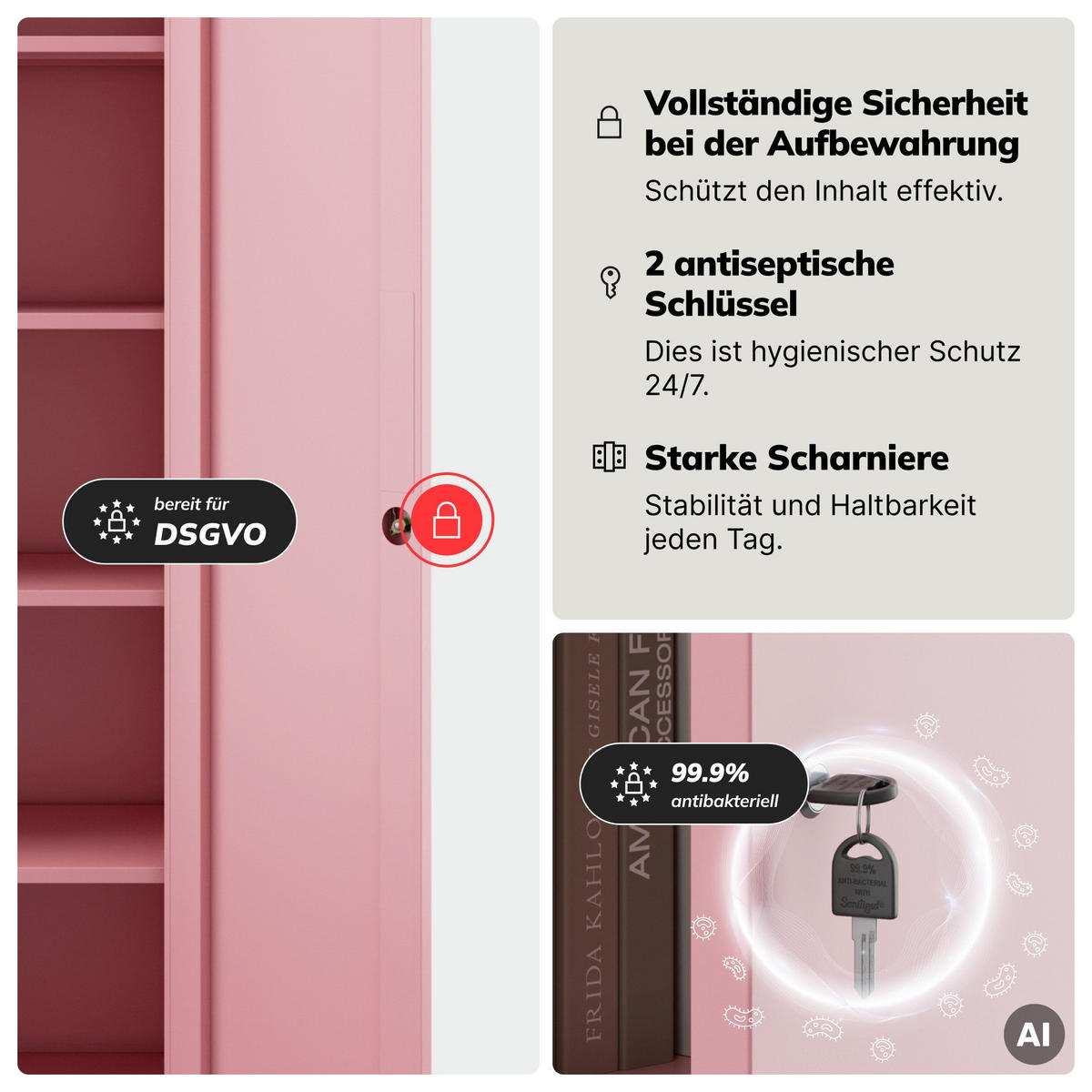 BÜRO Aktenschrank ALEX Fresh Style - Rosa, Metall (45/185/40cm) - Jan Nowak