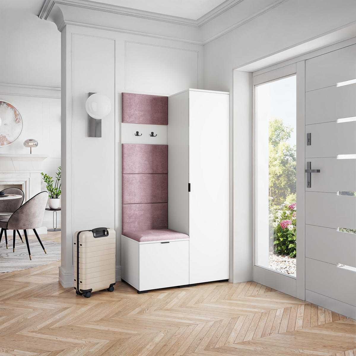 GARDEROBENSCHRANK LORI 95/181/51 cm Modern Garderobe-Set Weiß - Lila/Weiß, Holzwerkstoff (95/181/51cm) - MASSENO