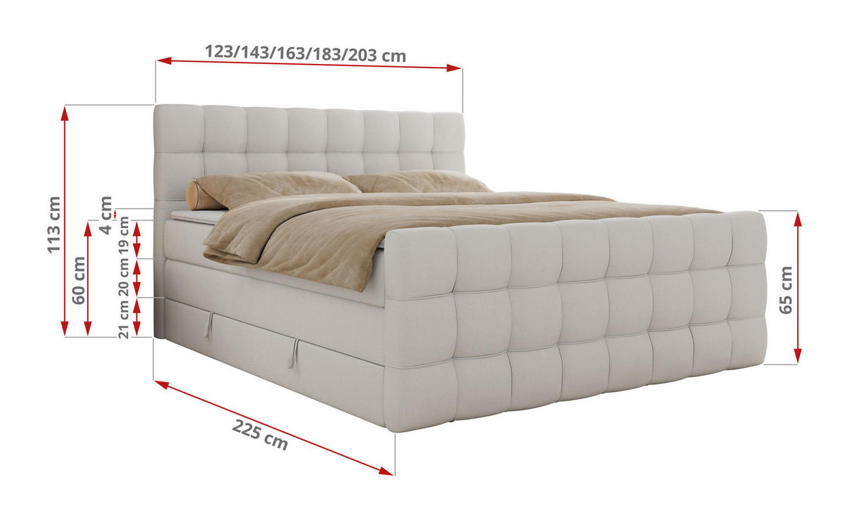 BOXSPRINGBETT ALTIVO KING DUO 200/200 - Weiß Kunstleder - H4 - Weiß, Textil (200/200cm) - MKS