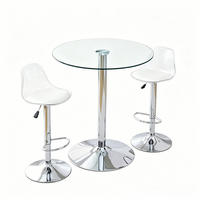 TISCHGRUPPE 3-tlg Glastisch 89 cm mit 2 Hocker Silber Höhenverstellbar - Silberfarben, Glas/Metall (49.5/50/51cm) - Raelunyi