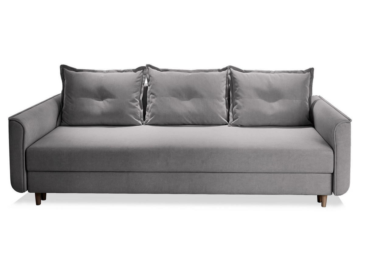 POHOVKA NAPOL, Plyšová látka PAROS, Světle šedá - světle šedá/barva dubu, dřevo/kompozitní dřevo (220/93/87cm) - MASSENO