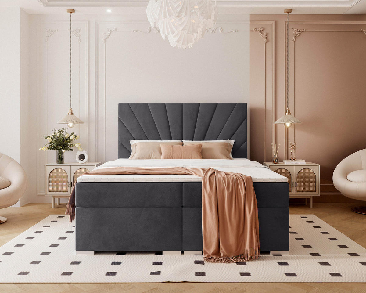 BOXBETT 160x200 cm mit Topper - Anthrazit, Holzwerkstoff/Textil (160/200cm) - Idohome
