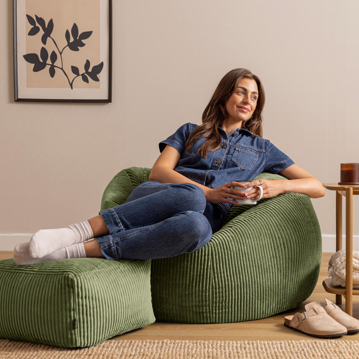 SITZSACK mit Hocker Kingston XXL - Salbeigrün, Textil (92/52/92cm) - icon