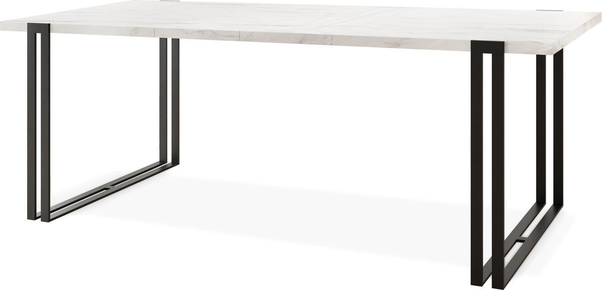 ESSTISCH Marco rechteckig ausziehbar, Marmor Weiß 160-260/90/76 cm - Ecru/Schwarz, Holzwerkstoff/Metall (90/260/76cm) - WFL GROUP