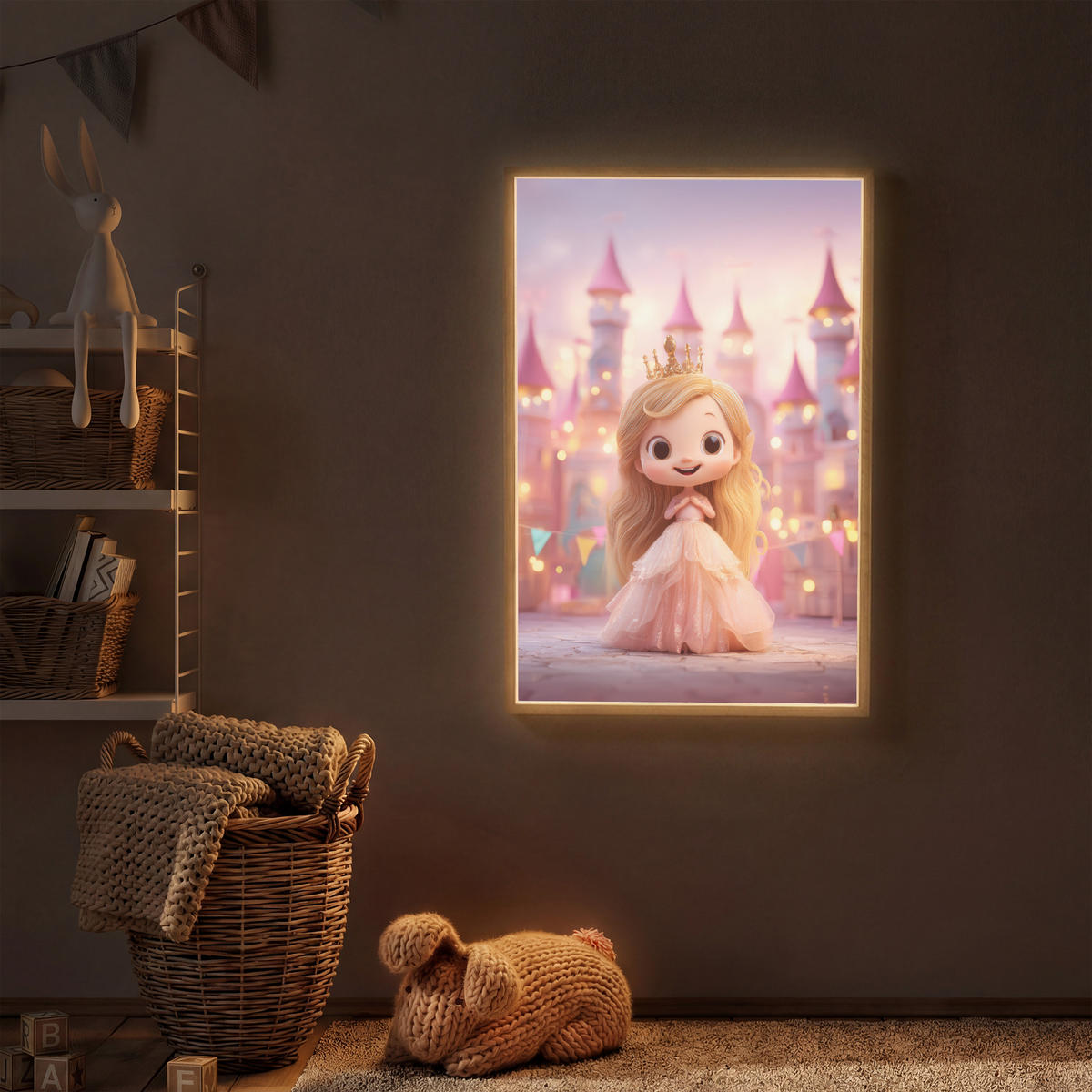 NÁSTĚNNÁ LAMPA S AKUMULÁTOREM Princezna - Růžová - Zámek 60x90 cm - růžová, kompozitní dřevo (60/90/8cm) - OnlyWow