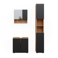 BADMÖBEL-SET Irma Anthrazit gepunktet 3 Teile, mit Hochschrank - Anthrazit/Eiche Wotan, Holzwerkstoff (80/58.6/41cm) - Vicco