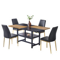 ESSGRUPPE DE-39342 5-teilig, mit Abstellregal und 4 PU-Sesseln Schwarz/Gold - Schwarz, Holzwerkstoff (160/76/90cm) - ComfortXL