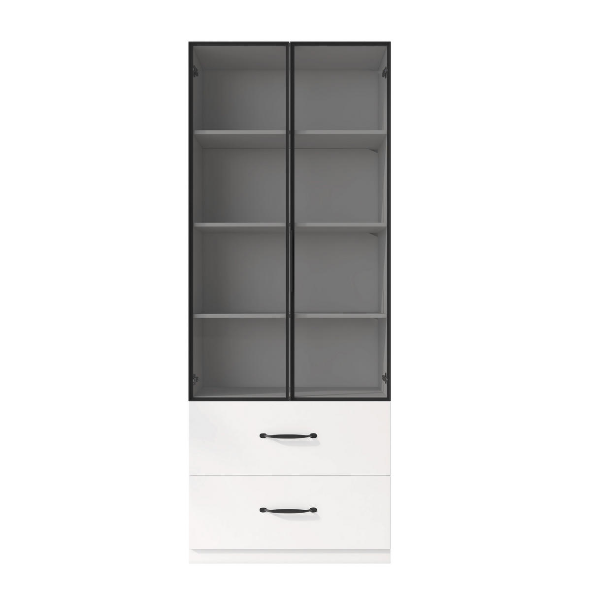VITRINE 60cm Glas LED Aluminium Hartglas 2 Türen Schubladen modern - Weiß, Holzwerkstoff (60/160/40cm) - FLIEKS