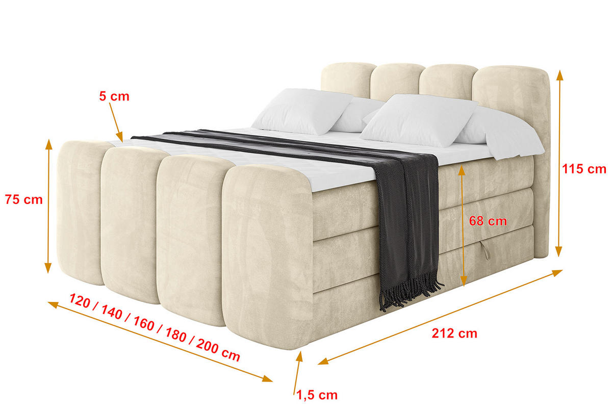 BOXBETT mit Matratze H3|H4 und Lattenrost - NINA-Z KING - 140x200 cm - Beige - Sahara, Holzwerkstoff (140/200cm)