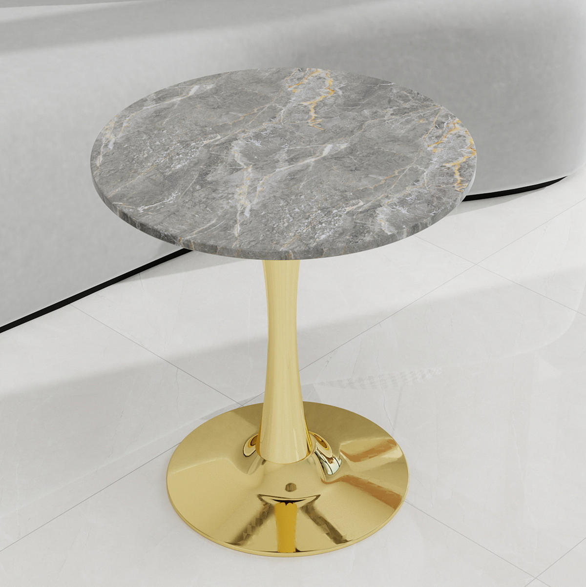COUCHTISCH 70,1 cm in Gold aus Kunstmarmor–rund und vielseitig - Goldfarben, Stein (70/70/72cm) - Flora Grace