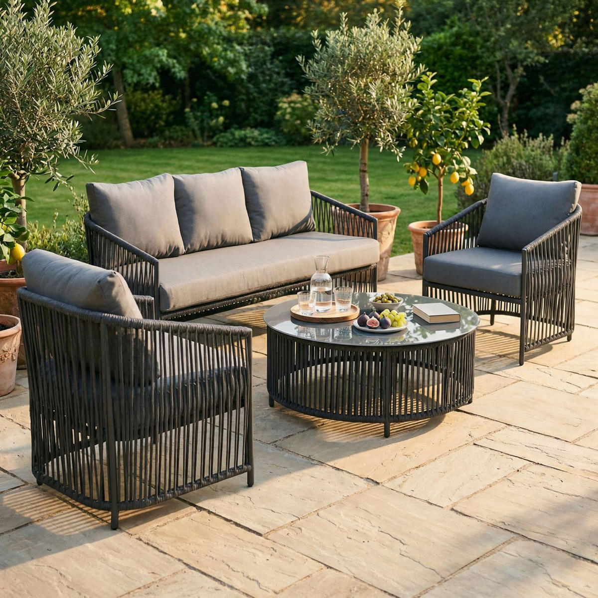 GARTENLOUNGE KULO 4er Set grau - Grau, Textil - IDIMEX