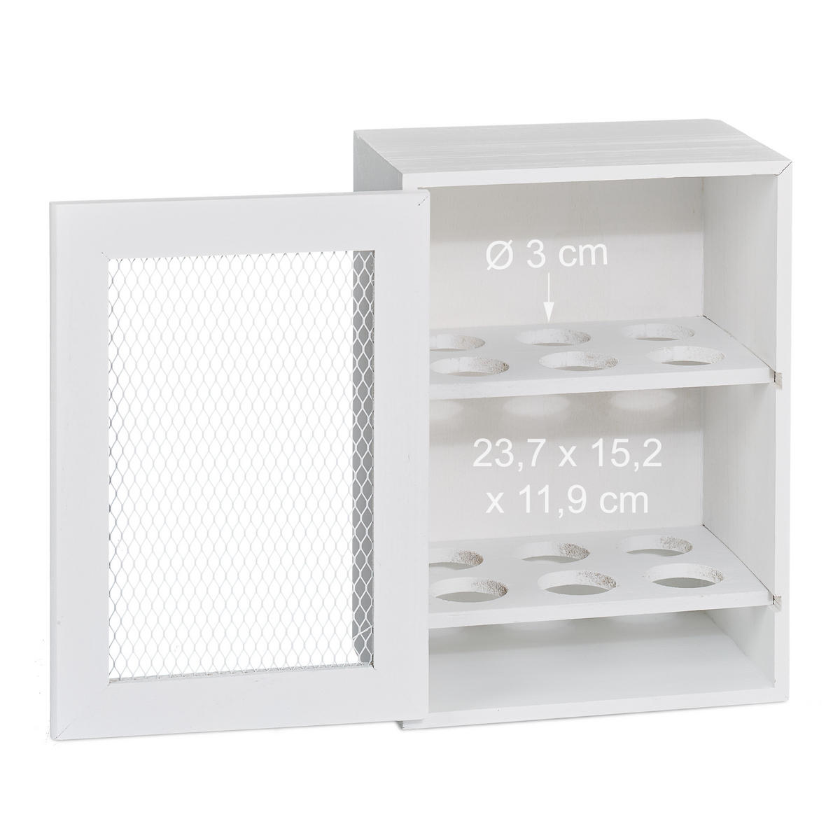 EIERSCHRANK - Weiß, Holz/Metall (18/25/12cm) - Relaxdays