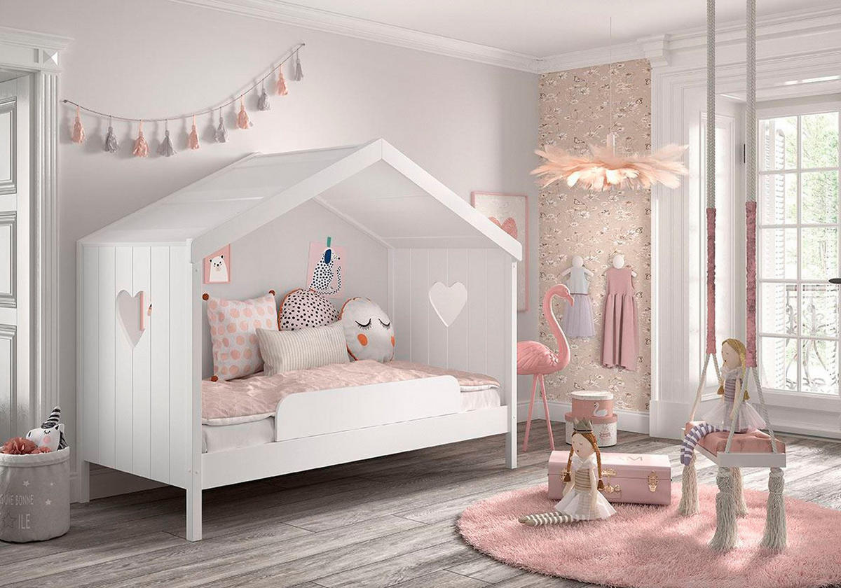 HAUSBETT 2 Kamila 213x172x99 aus Massivholz+MDF in Weiß - Weiß, Holz (90/200cm) - 58aufmkessel