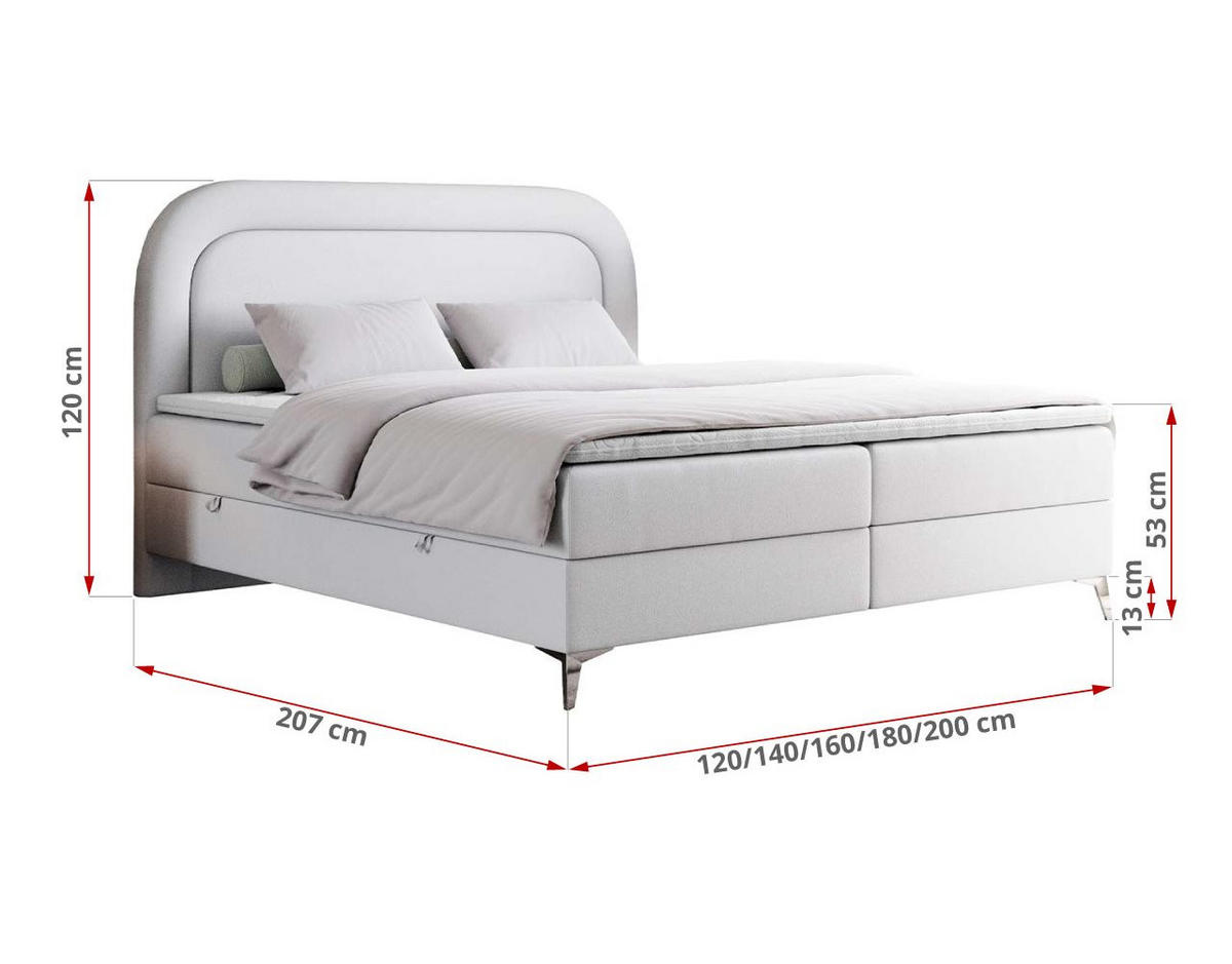 BOXBETT EIRA 140/200 Weiß Kunstleder - H4 - Silberfarben/Weiß, Holz/Textil (140/200cm) - MKS