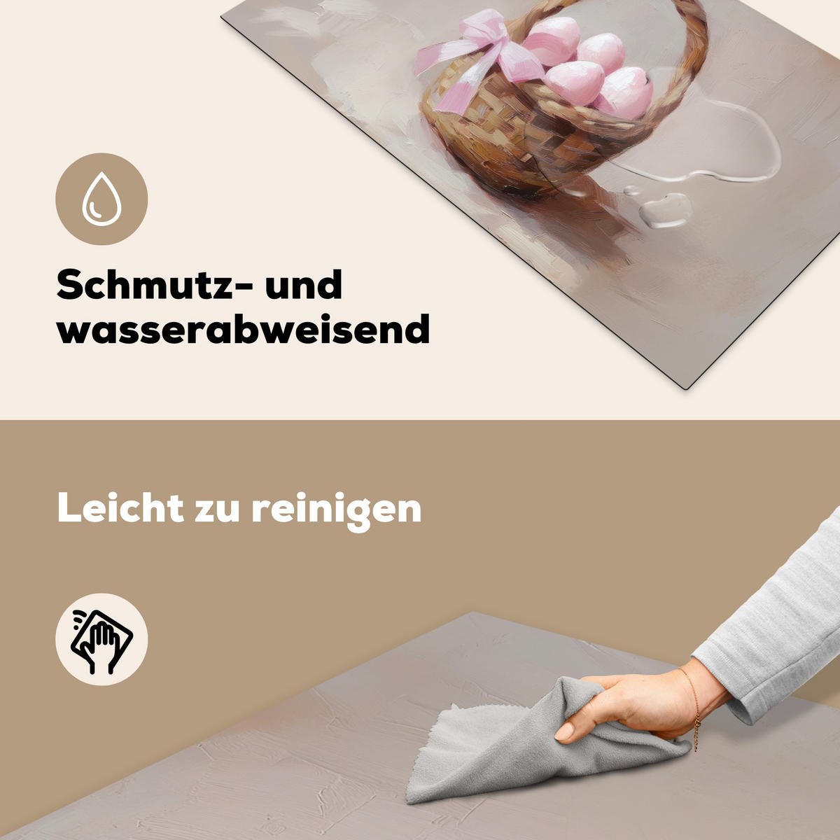 HERDABDECKPLATTE Korb - Eier - Rosa Induktionsschutz 91.2x52 cm - Beige, Kunststoff (91.2/52/0.2cm) - MuchoWow