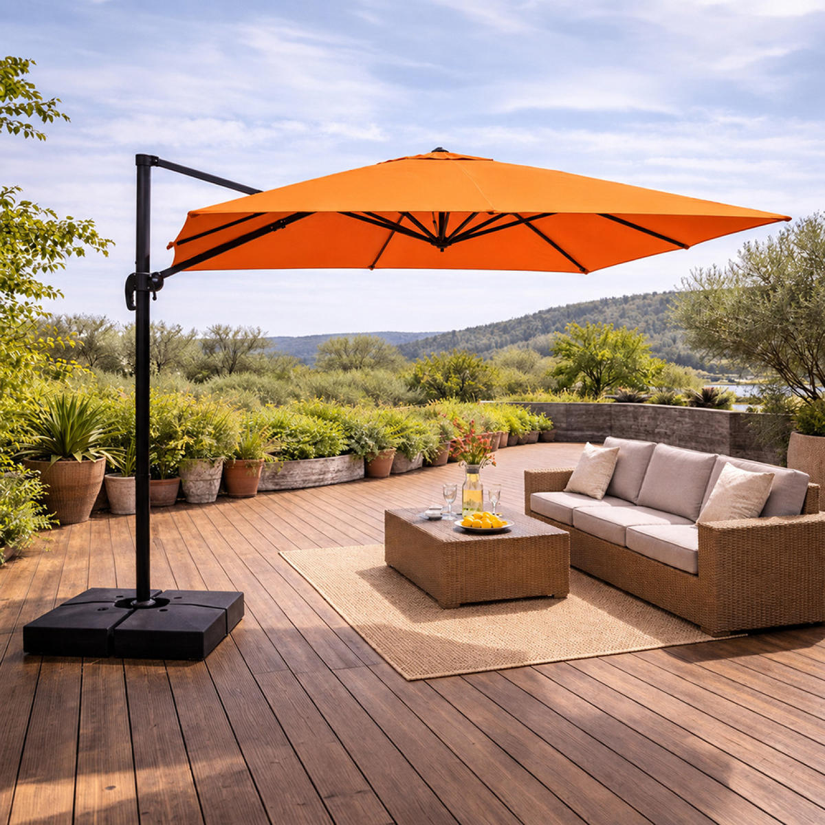 SONNENSCHIRM Cezir Orange Rechteckig 3 x 4 m Deportiert Rotierbar Um 360 - Orange, Metall (400/300cm) - Concept Usine
