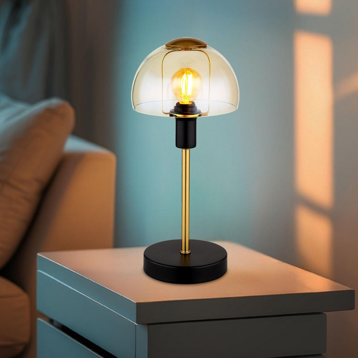 TISCHLEUCHTE KOKKINI Glas Gold Schwarz - Goldfarben, Glas (15/15/32cm) - Globo Lighting