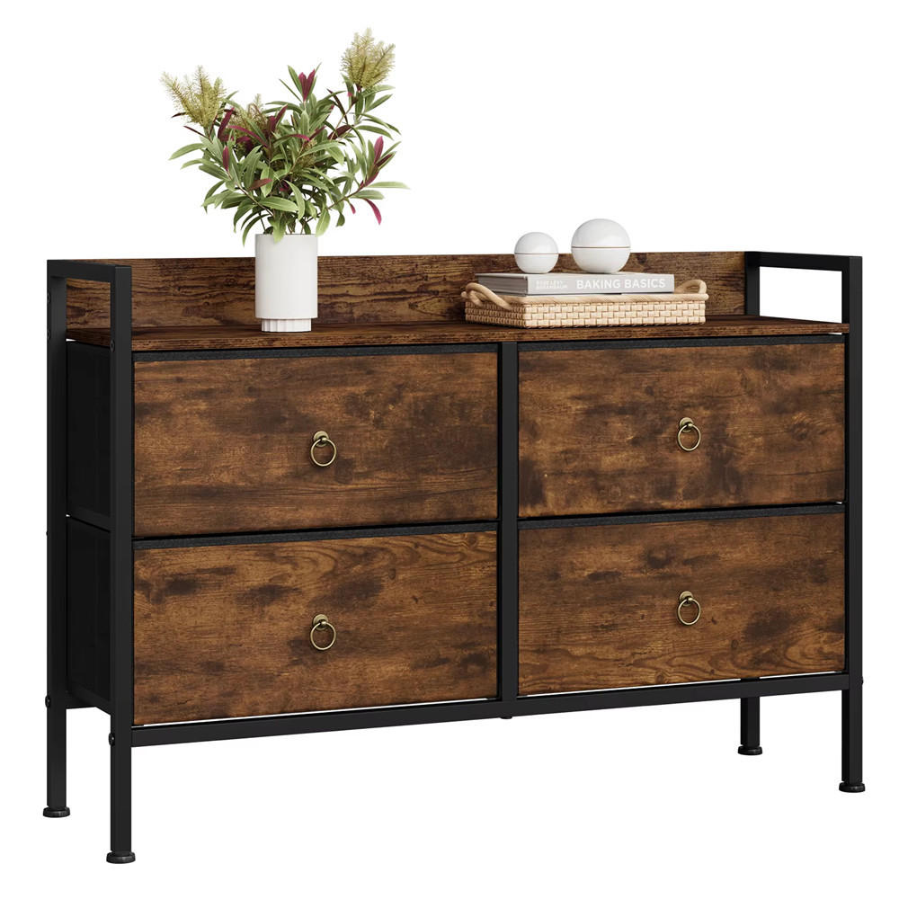 KOMMODE Stoff 4 Schubladen Sideboard 100x69x29 cm - Braun, Metall (100/69/29cm) - Kaket