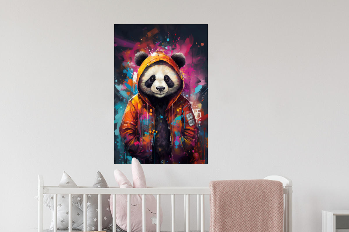 WANDTATTOO Panda - Jacke - Graffiti - Orange 40x60 cm - Orange, Kunststoff (40/60/0.1cm) - MuchoWow