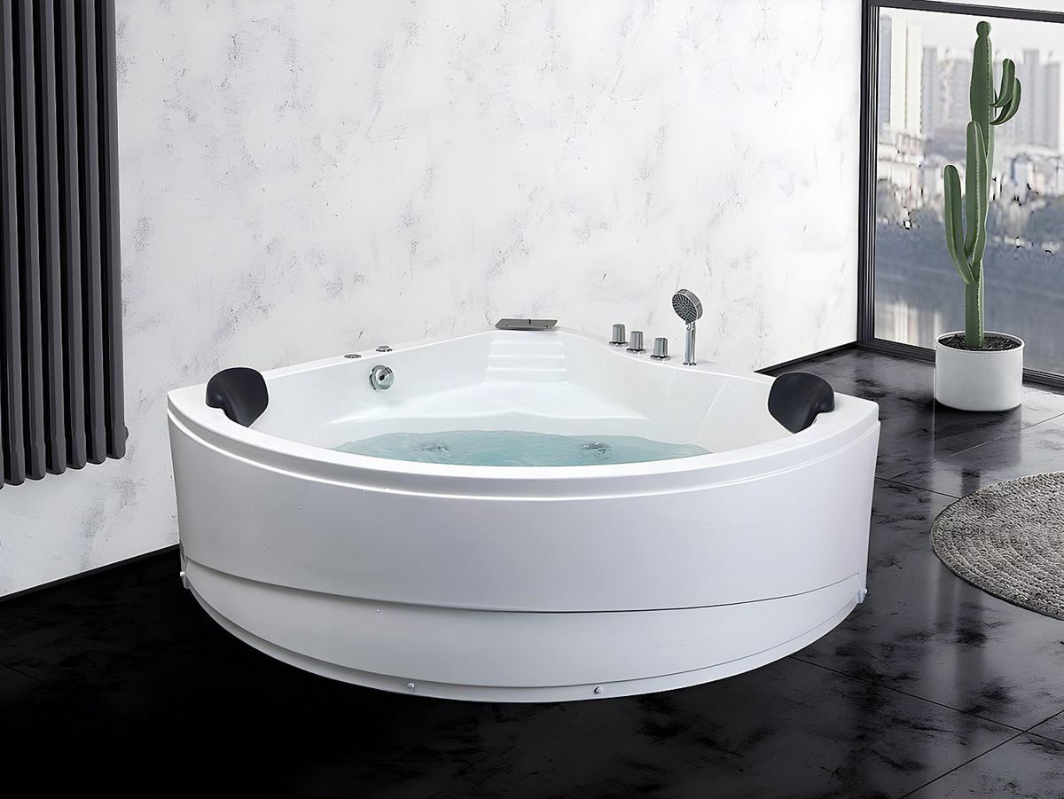 WHIRLPOOLBADEWANNE - 2 -Sitzer - ABS - weiß - AGLENA - Weiß, Kunststoff (150/60/150cm) - Vente-Unique