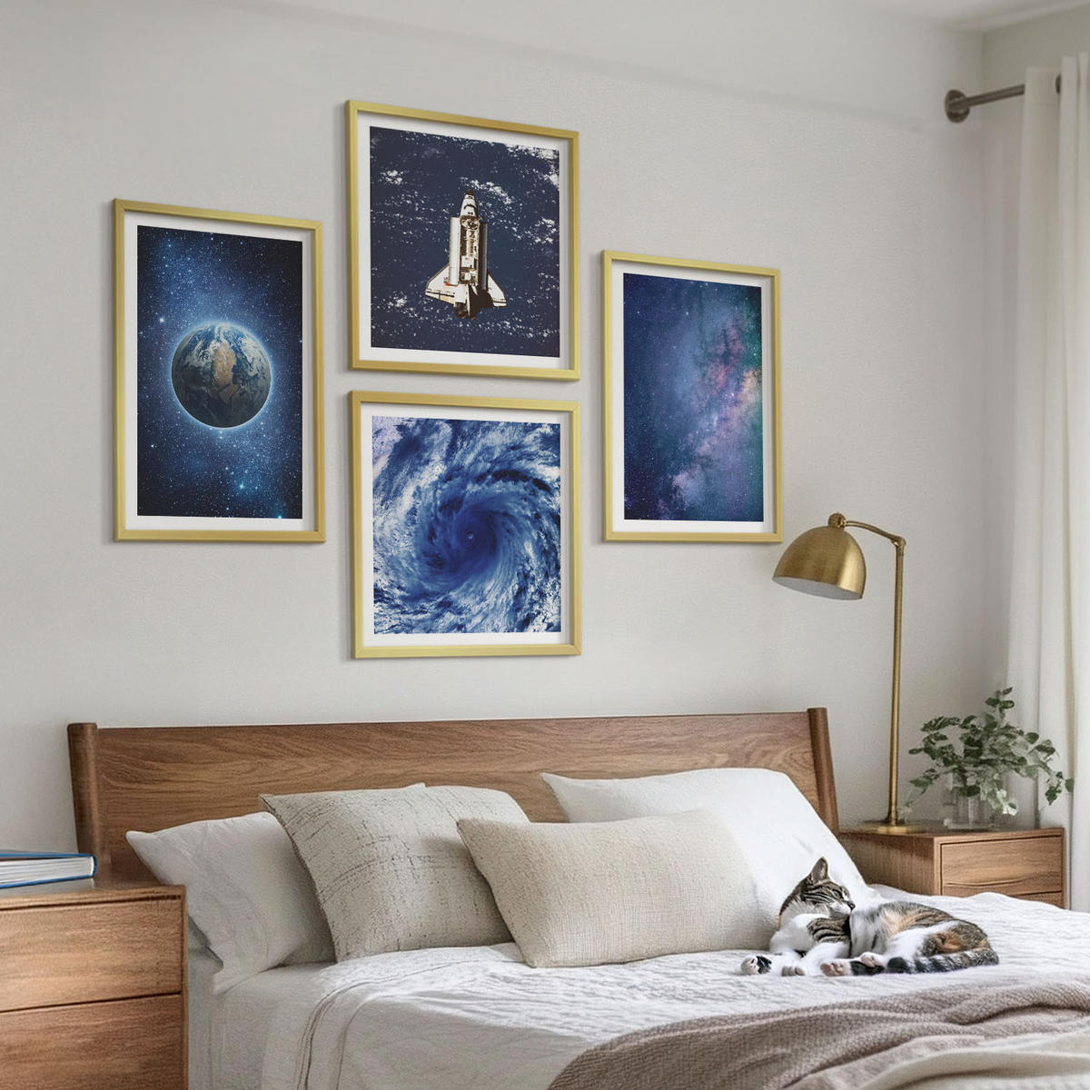 WANDBILDER 4er Set - 50x50 cm & 40x60 cm Goldrahmen - Erde Weltraumsturm Galaxie - Goldfarben, Kunststoff (50/50cm) - ArtPrintCave