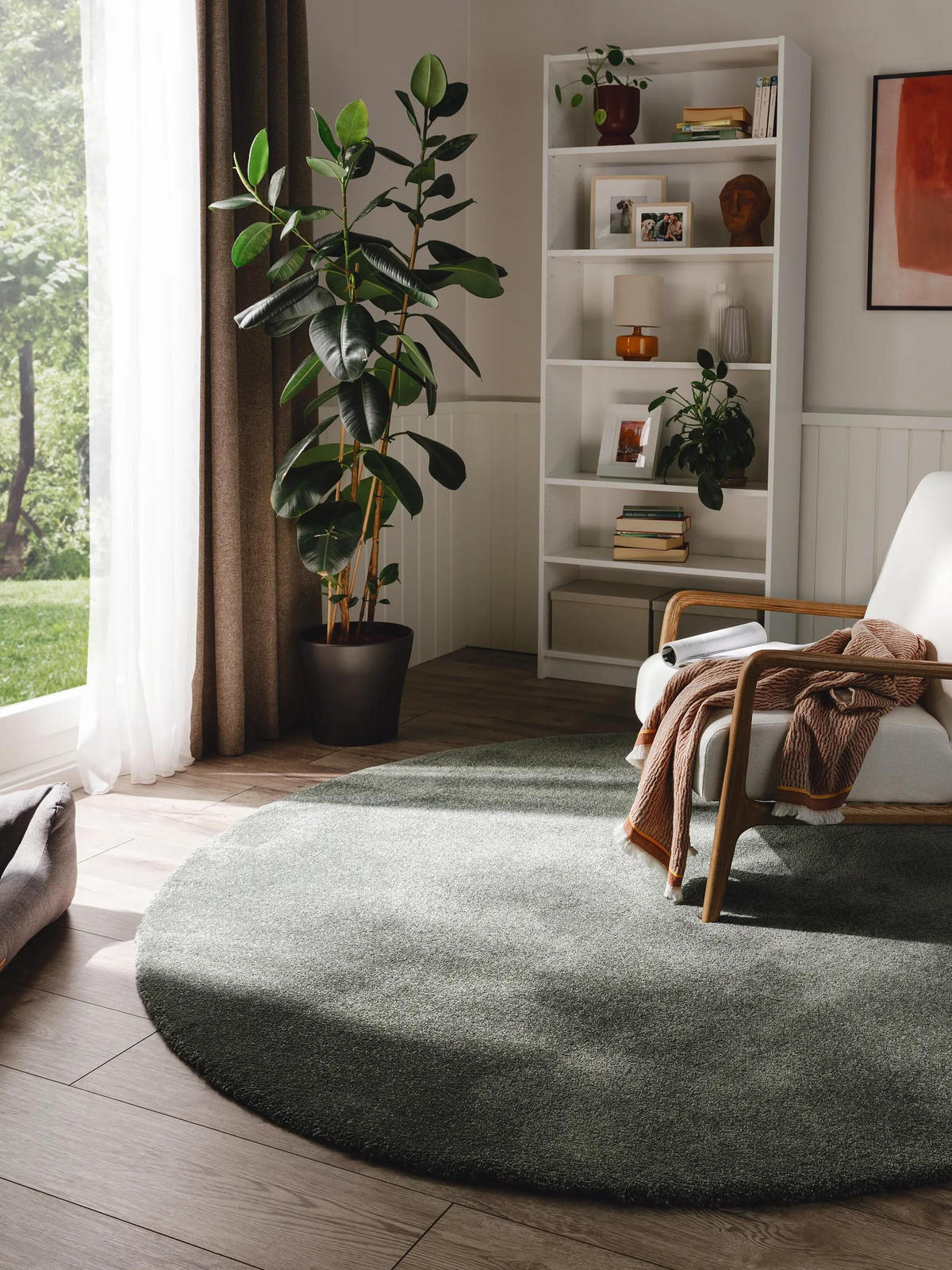 PRATELNÝ shaggy koberec Melvin Zelená ø 200 cm kulatý - zelená barva, plast/umělá hmota (200/200cm) - benuta Nest