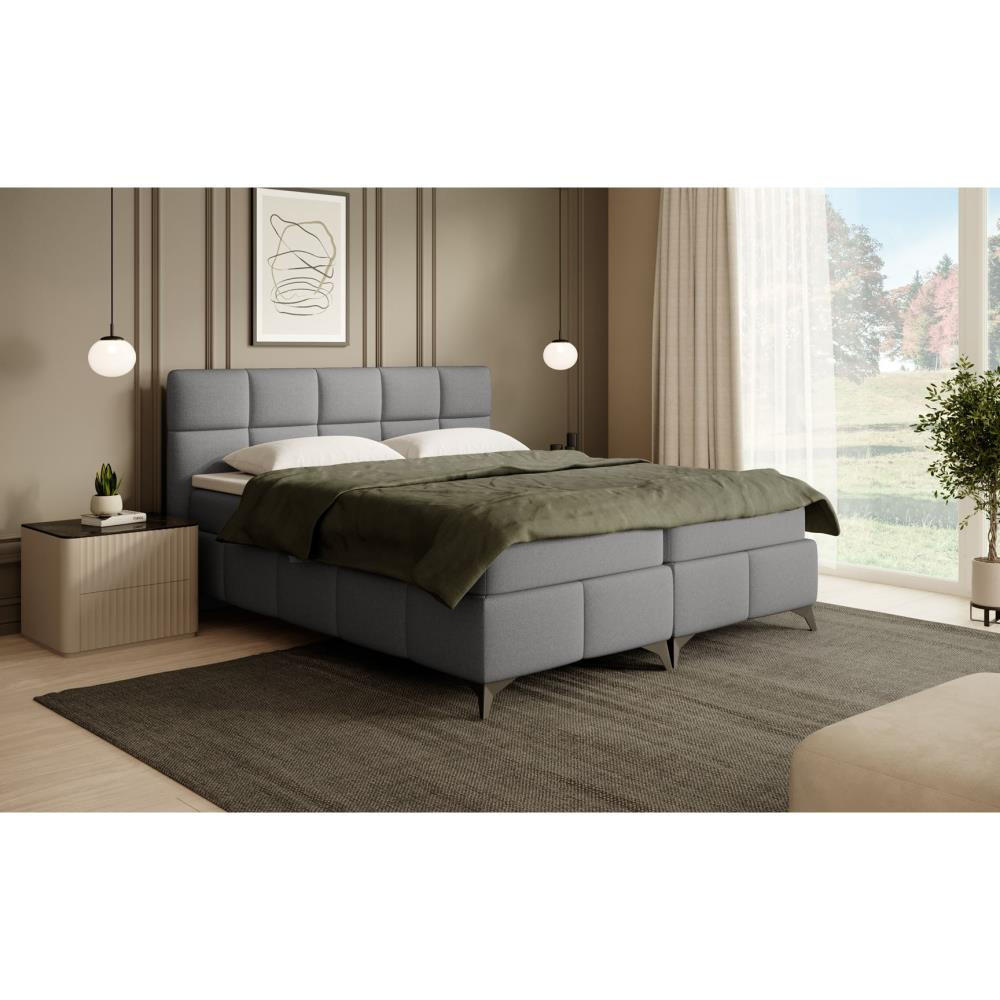 BOXBETT Solido mit Bettkasten 180x200 cm grau - Schwarz/Grau, Textil/Metall (180/200cm) - Beautysofa