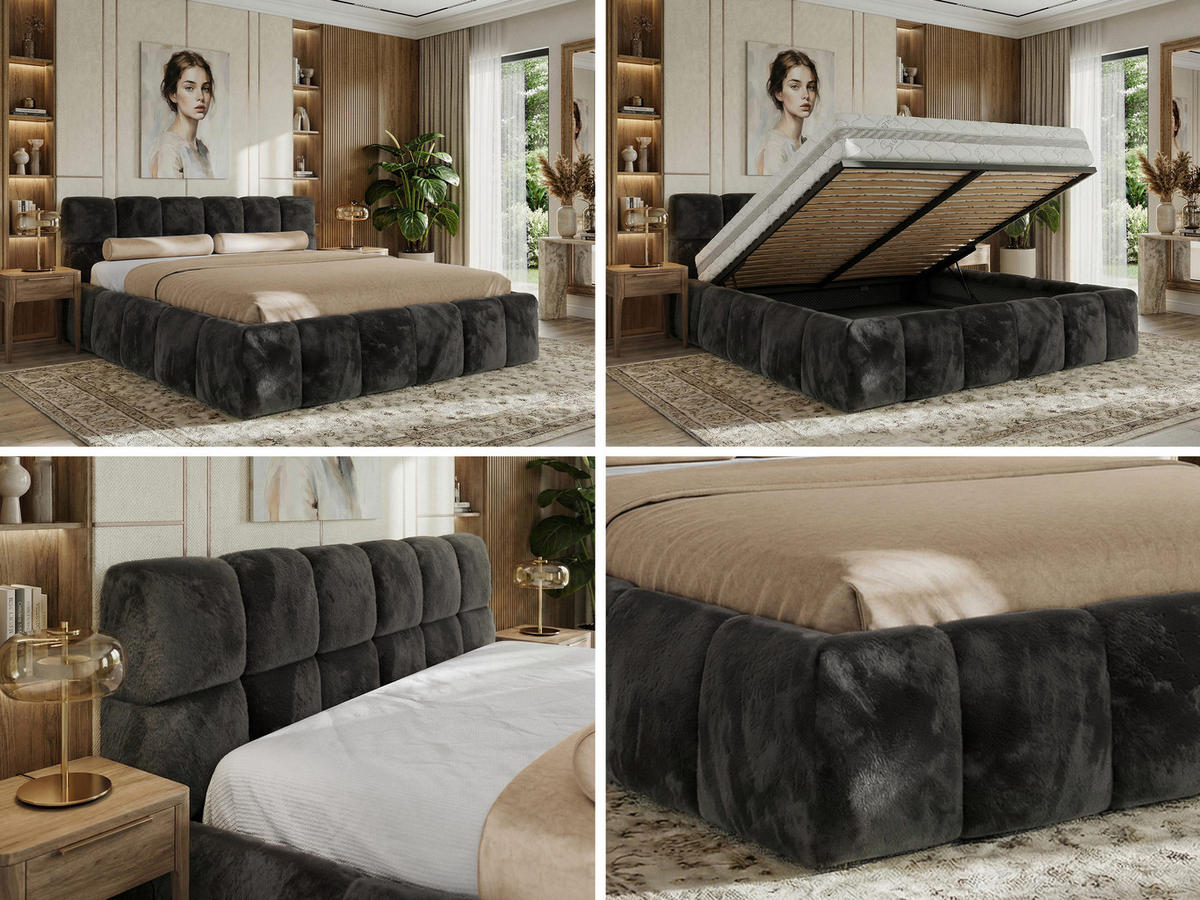 ČALÚNENÁ POSTEĽ NIRA CLASSIC 160/200 - Tmavosivá Plüsch - Penová matrac - tmavosivá, textil (160/200cm) - MKS