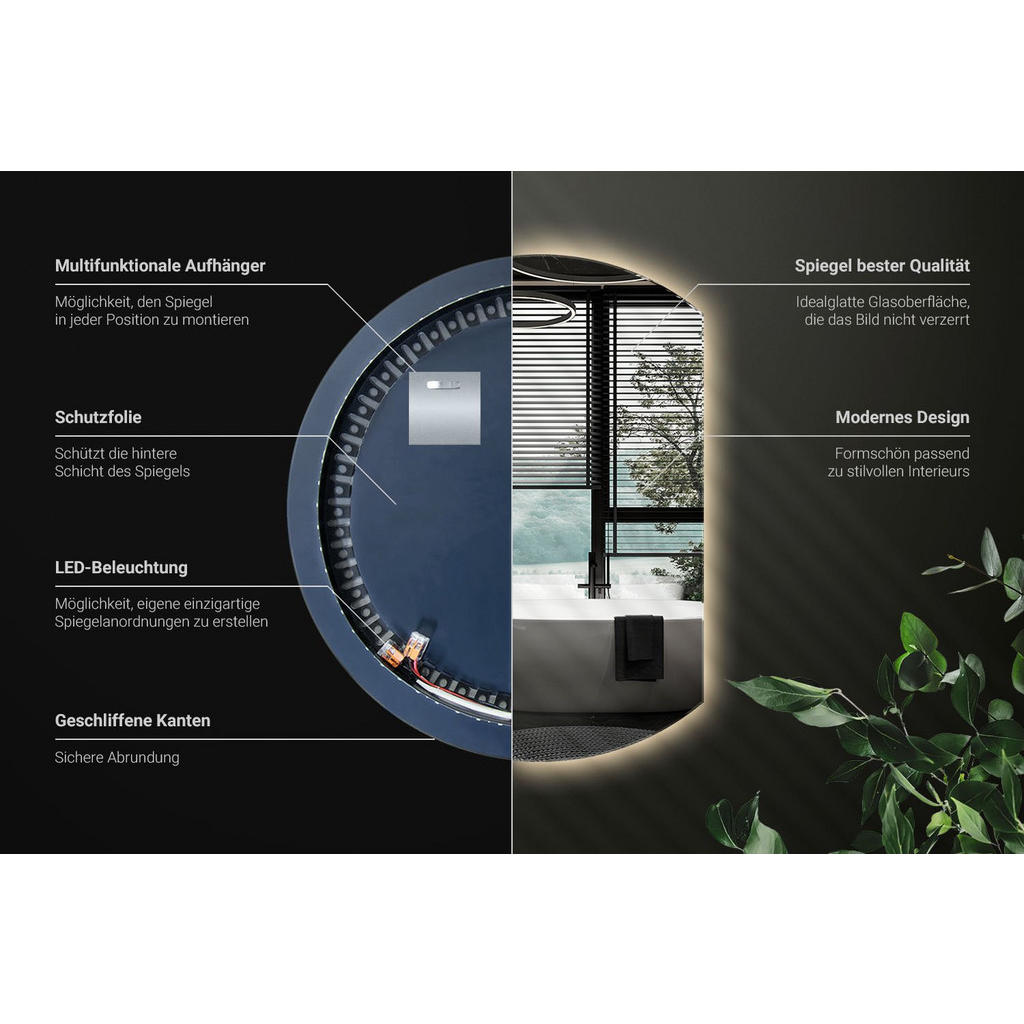 Thumbnail - Wallfluent Led, Transparent, Glas, Organisch, 84x100x0.4 cm, Spiegel, Wandspiegel