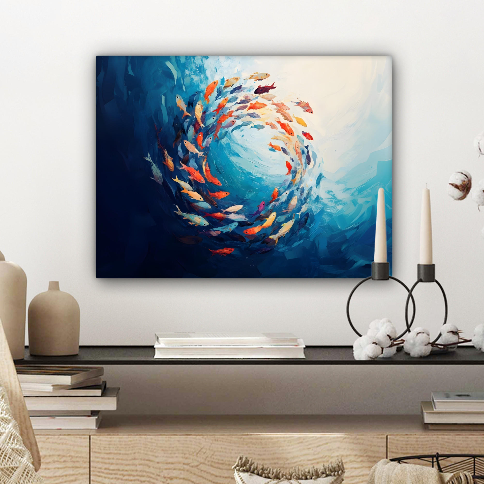 LEINWANDBILD Meer - Fische - Bunt - Dynamisch 40x30 cm - Hellblau, Textil (40/30cm) - MuchoWow