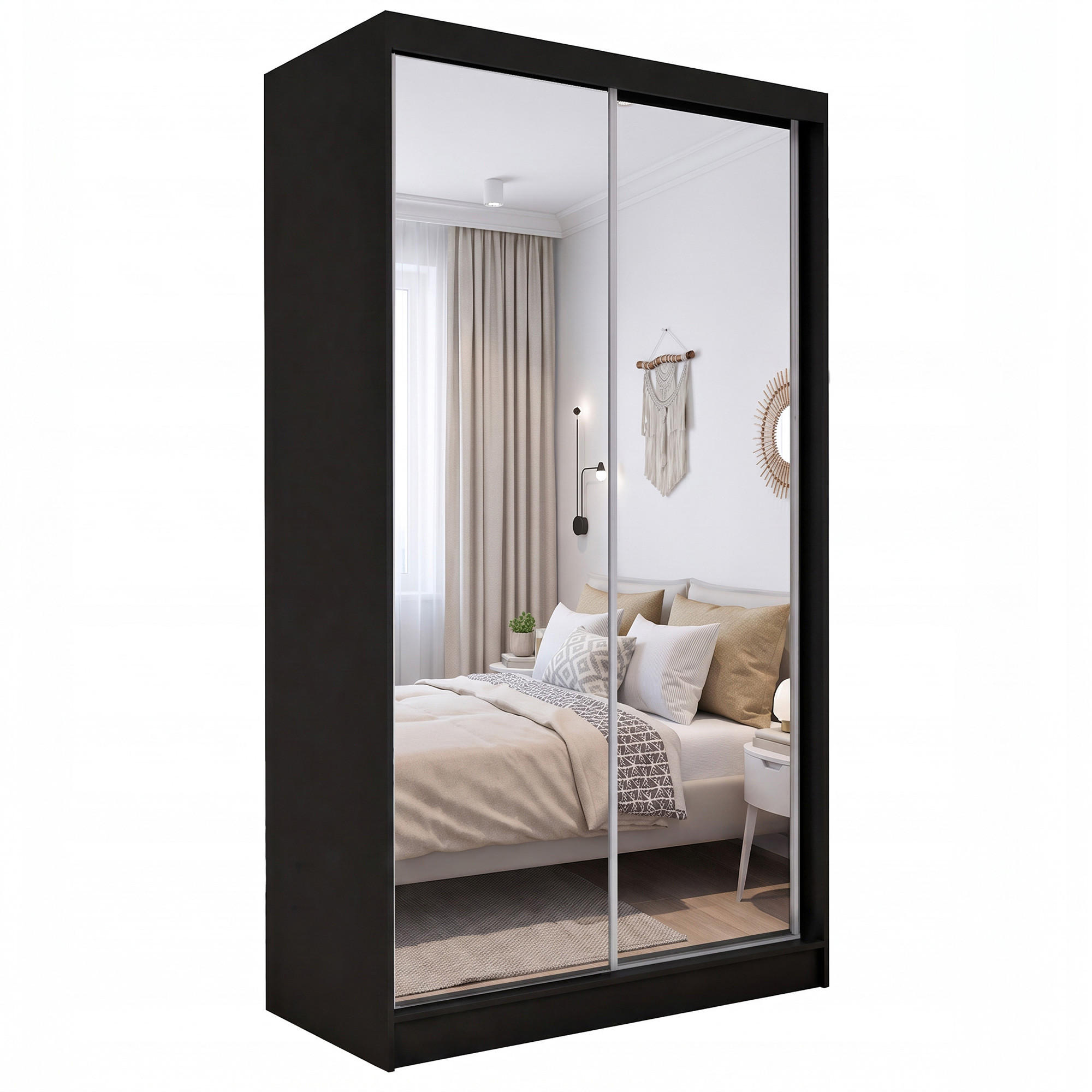 SKŘÍŇ s posuvnými dveřmi Debra 120/216/61 černá se zrcadlem - černá, kompozitní dřevo (120/216/61cm) - Beautysofa
