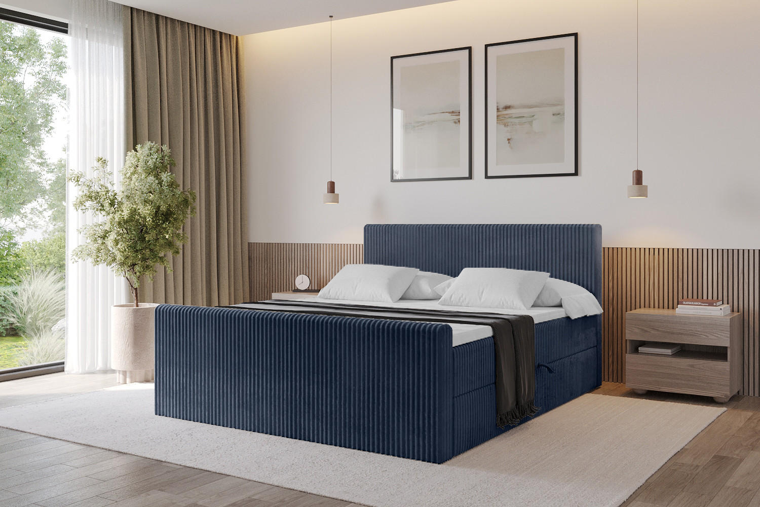 BOXBETT mit Matratze H3 und Lattenrost - TOLO-Z - 200x200 Cord - Dunkelblau - Dunkelblau, Holzwerkstoff (200/200cm) - ALTDECOR