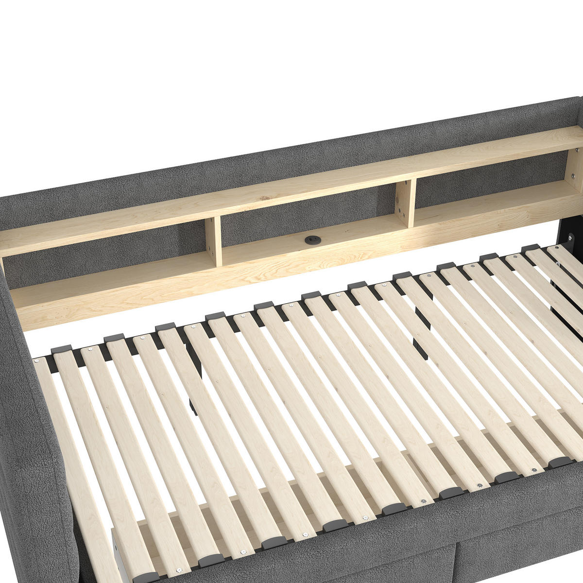 TAGESBETT 90/190 cm DE-04688, mit LED, 2 Schubladen und Ausziehbett in Grau - Grau, Holzwerkstoff/Metall (90/190cm) - ComfortXL