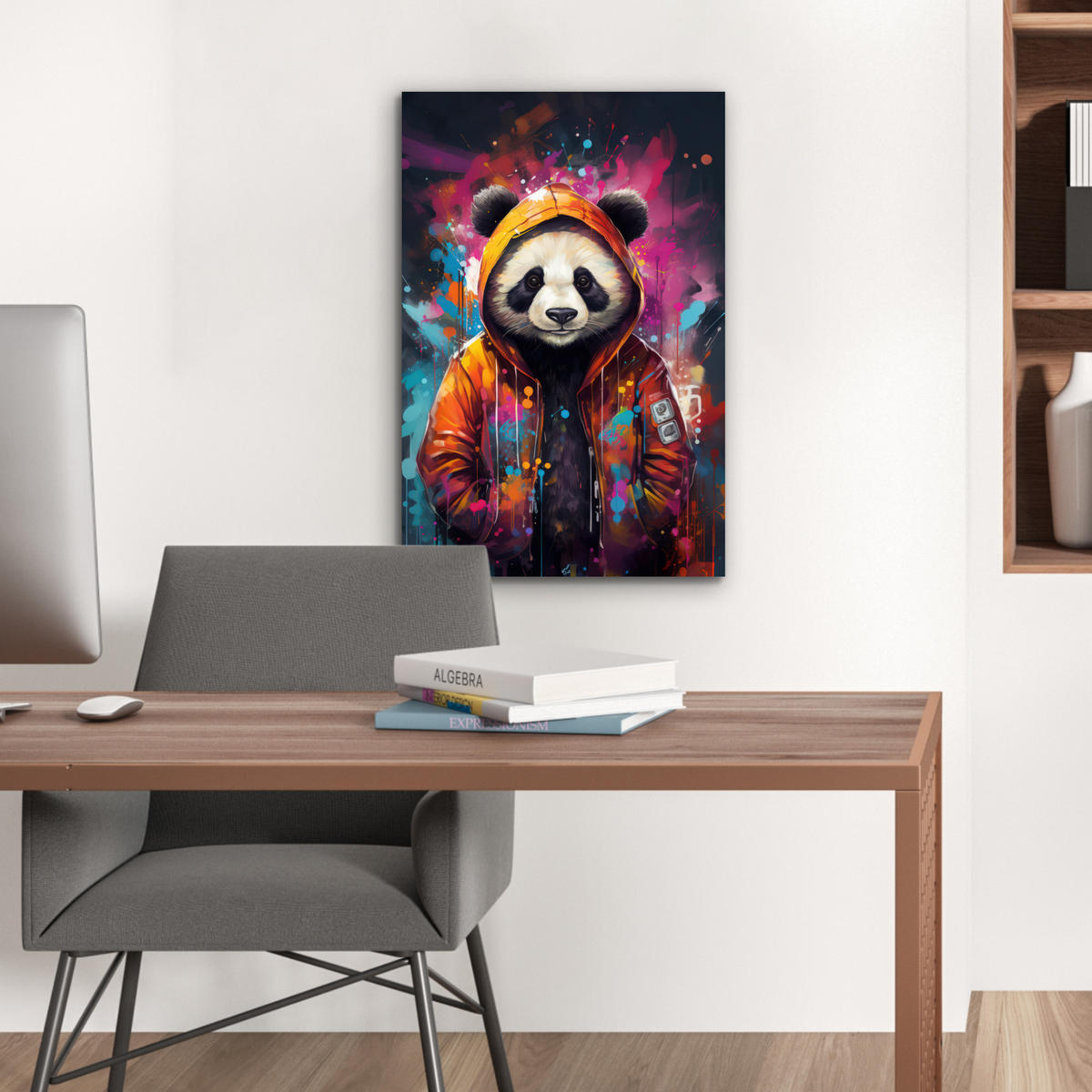 METALLBILD Panda - Jacke - Graffiti - Orange 40x60 cm - Orange, Metall (40/60cm) - MuchoWow