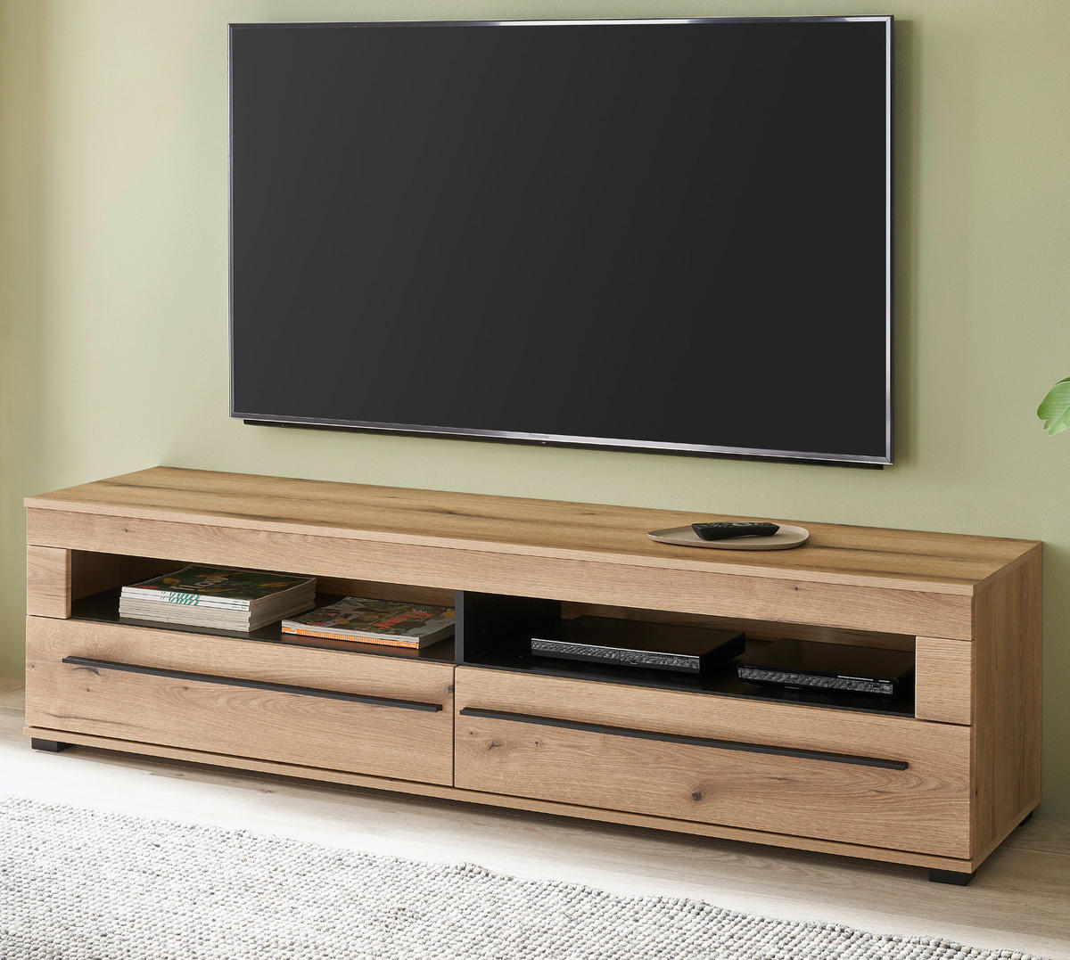TV-LOWBOARD Eiche Evoke, TV Unterteil 180 cm mit Soft-Close - Eichefarben/Schwarz, Holzwerkstoff/Kunststoff (180/47/42cm) - Furn.Design