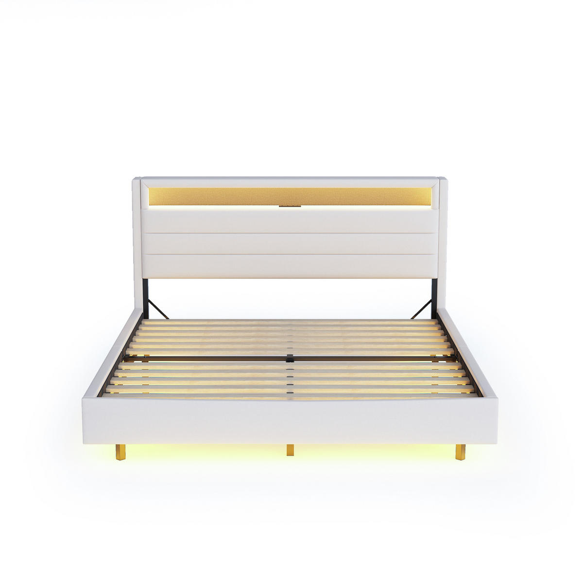 ČALÚNENÁ posteľ 140/200 cm z ľanovej tkaniny s USB portom a RGB LED osvetlením, otočným čelom a skrytými nohami, Béžová - béžová, textil (140/200cm) - Redom