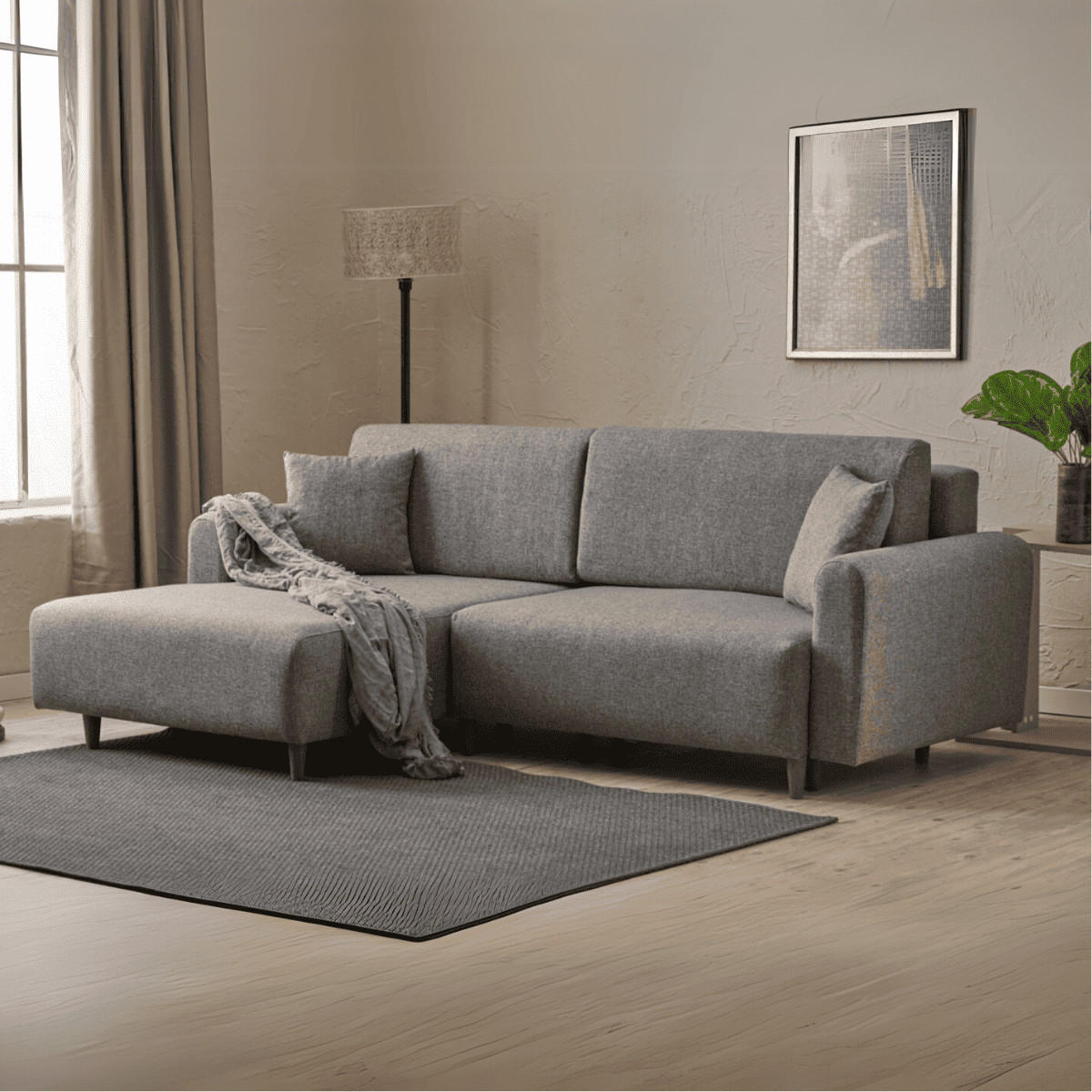 ECKSOFA mit Schlaffunktion und linksseitiger Récamiere - mane 246/160/85 cm - Grau, Holz (160/246cm) - Calicosy