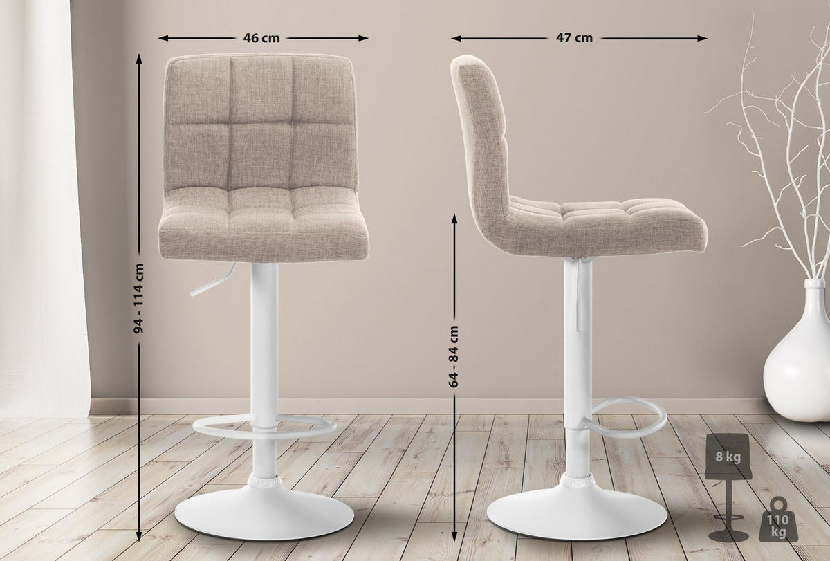 BARHOCKER Cala Stoff weiß creme - Naturfarben/Weiß, Textil/Metall (46/114/47cm) - TPFLiving