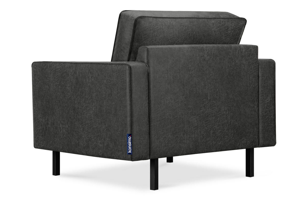 SESSEL INVIA mit Armlehnen auf hohen Metallbeinen vintage, Lederoptik-Stoff, Dunkelgrau - Dunkelgrau/Schwarz, Textil (98/87/98cm) - KONSIMO®