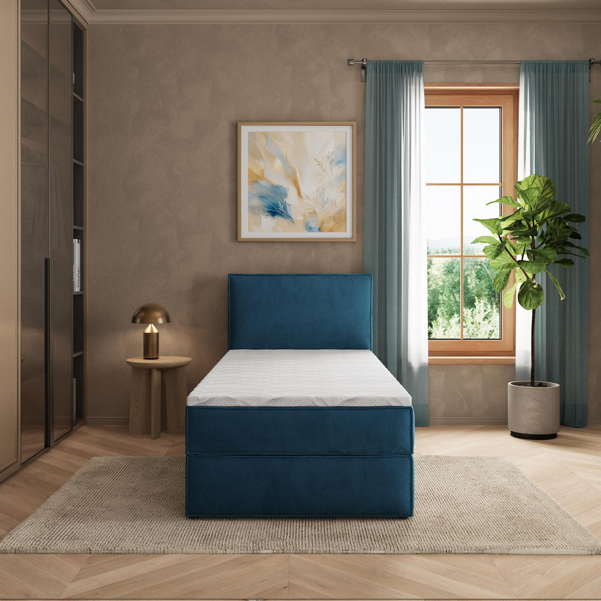 BOXBETT PELLIO 90x200 cm mit Matratze und Topper - Blau - Blau, Holz (90/200cm) - MASSENO