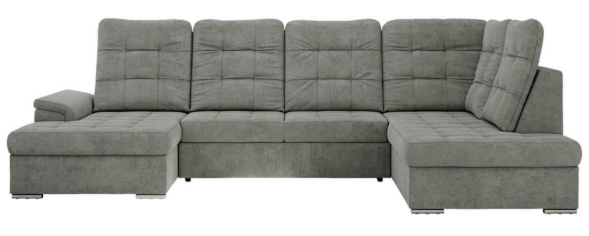 WOHNLANDSCHAFT MADRITO U - Grau Struktur - Rechts - Silberfarben/Grau, Textil/Metall (323/89/204cm) - MKS