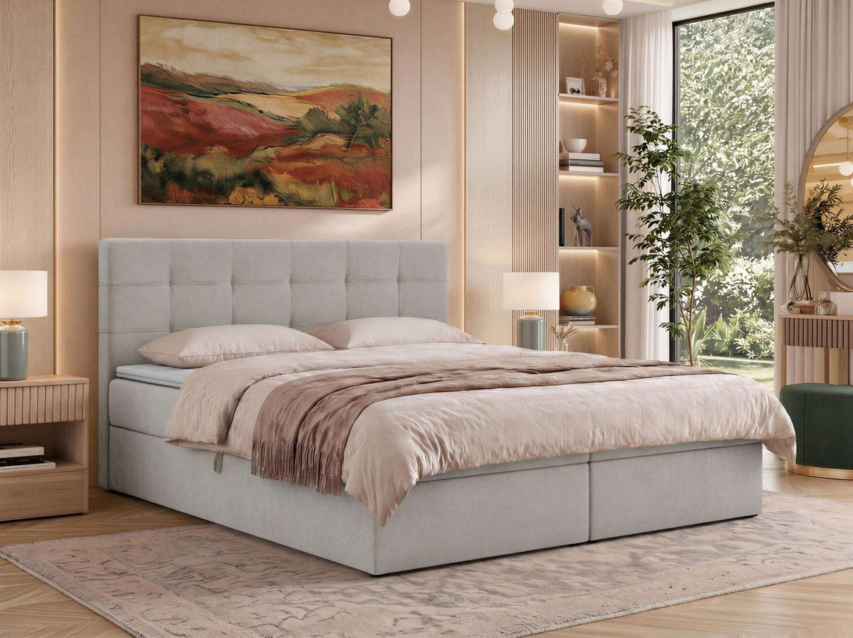 POSTEL BOXSPRING SOLVEN 180/200 - Světle šedá Jersey - Topper T25 - H4 - černá/světle šedá, textil/plast (180/200cm) - MKS