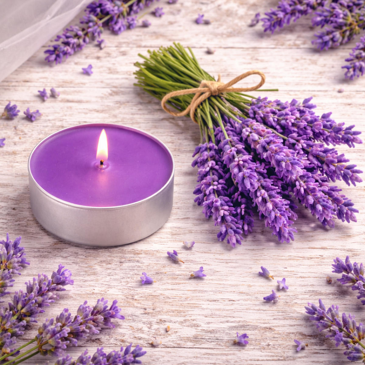 TEELICHT mit Duft - Lavendel - 18er Pack - Lila, Naturmaterialien (4/1.5/4cm) - HS Candle
