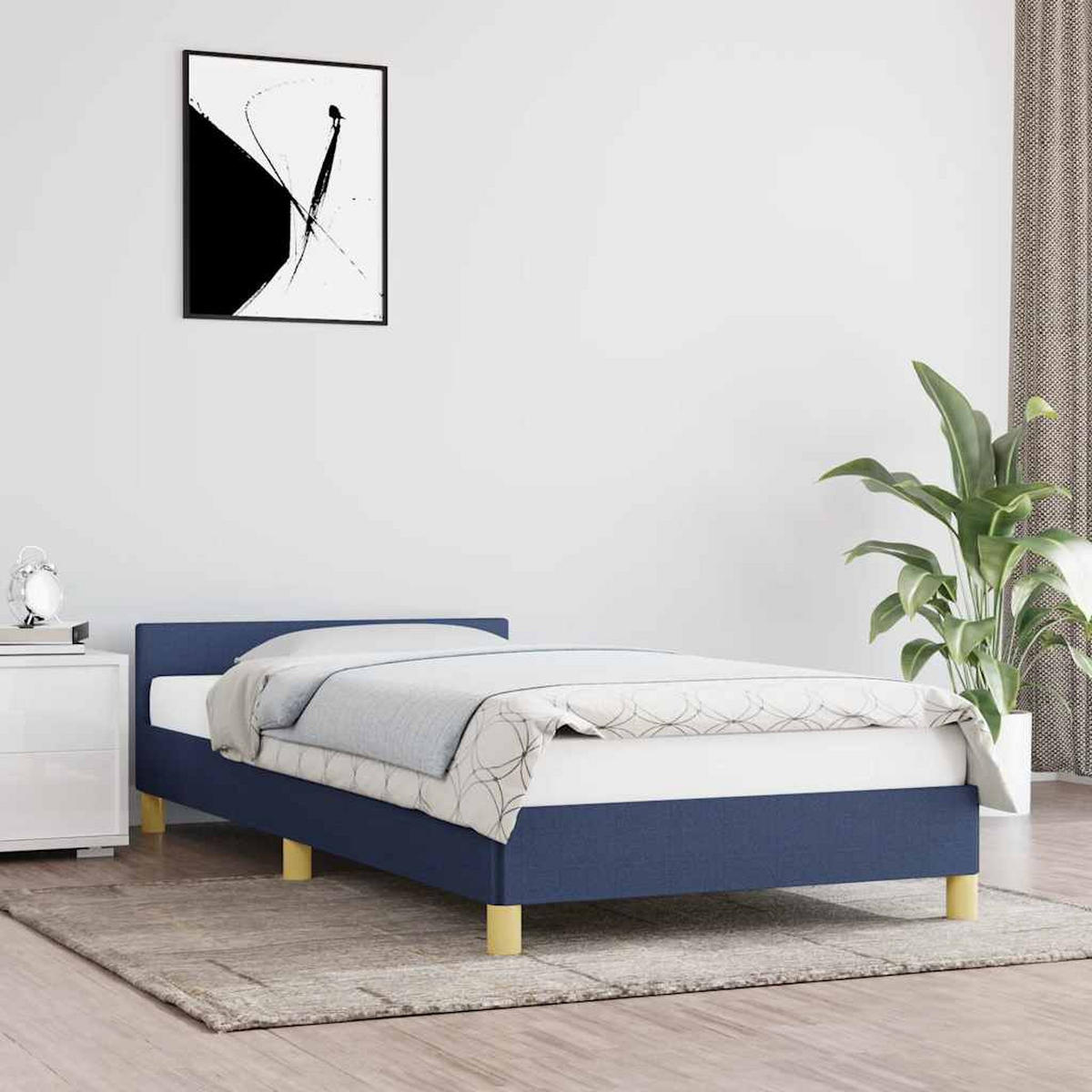 BETTGESTELL Mit Kopfteil Ohne Matratze Blau 90/200 Cm Stoff - Blau, Holz (90/200cm) - vidaXL