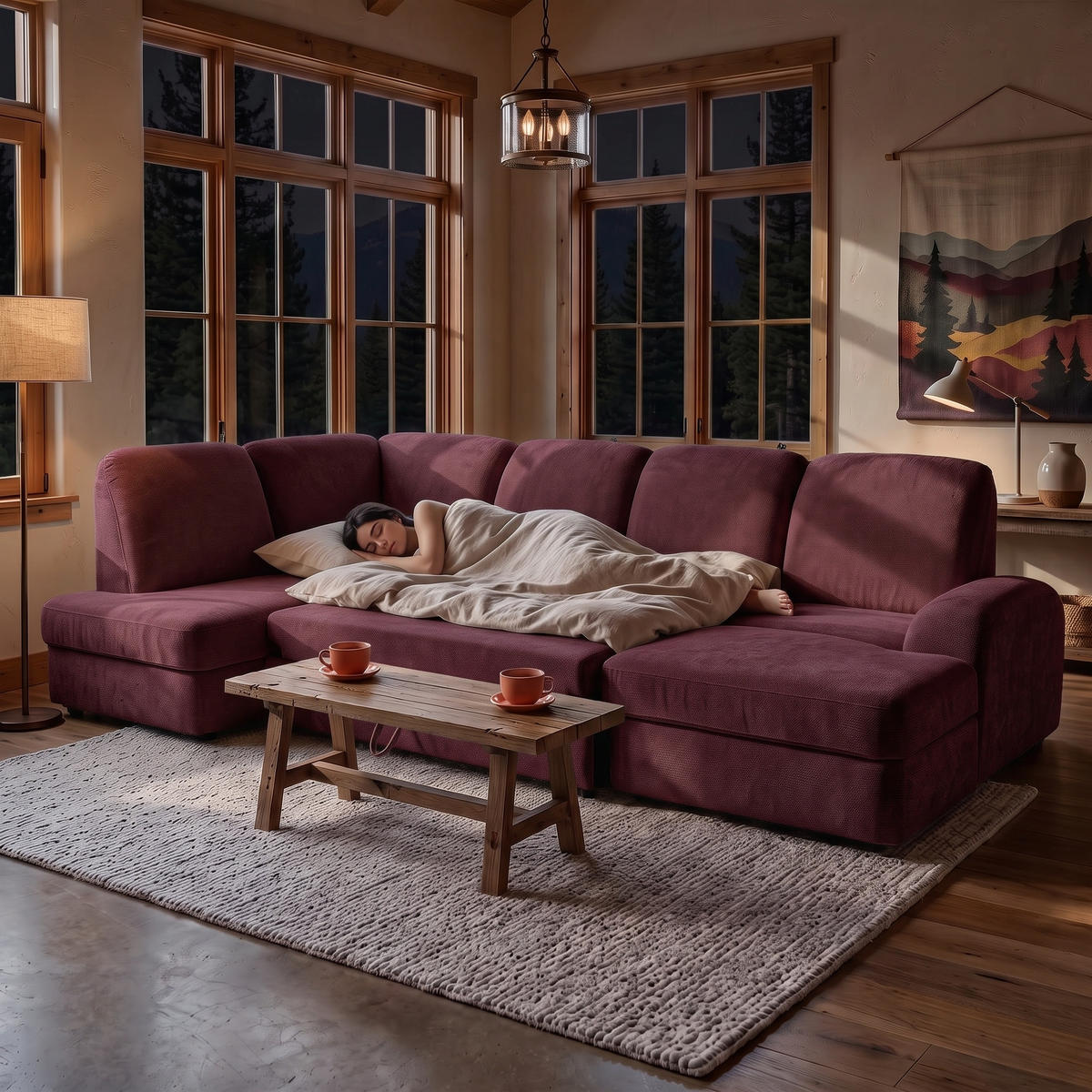 ECKSOFA VIBE U Links mit Schlaffunktion 129x263 Chenille Bordeaux - Bordeaux/Schwarz, Holz/Kunststoff (280/102/186cm) - Muffo